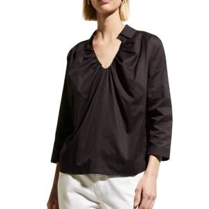 NWT Harshman Nerello Black Poplin Pleated Collared
V-Neck 3/4 Sleeve Blouse - L